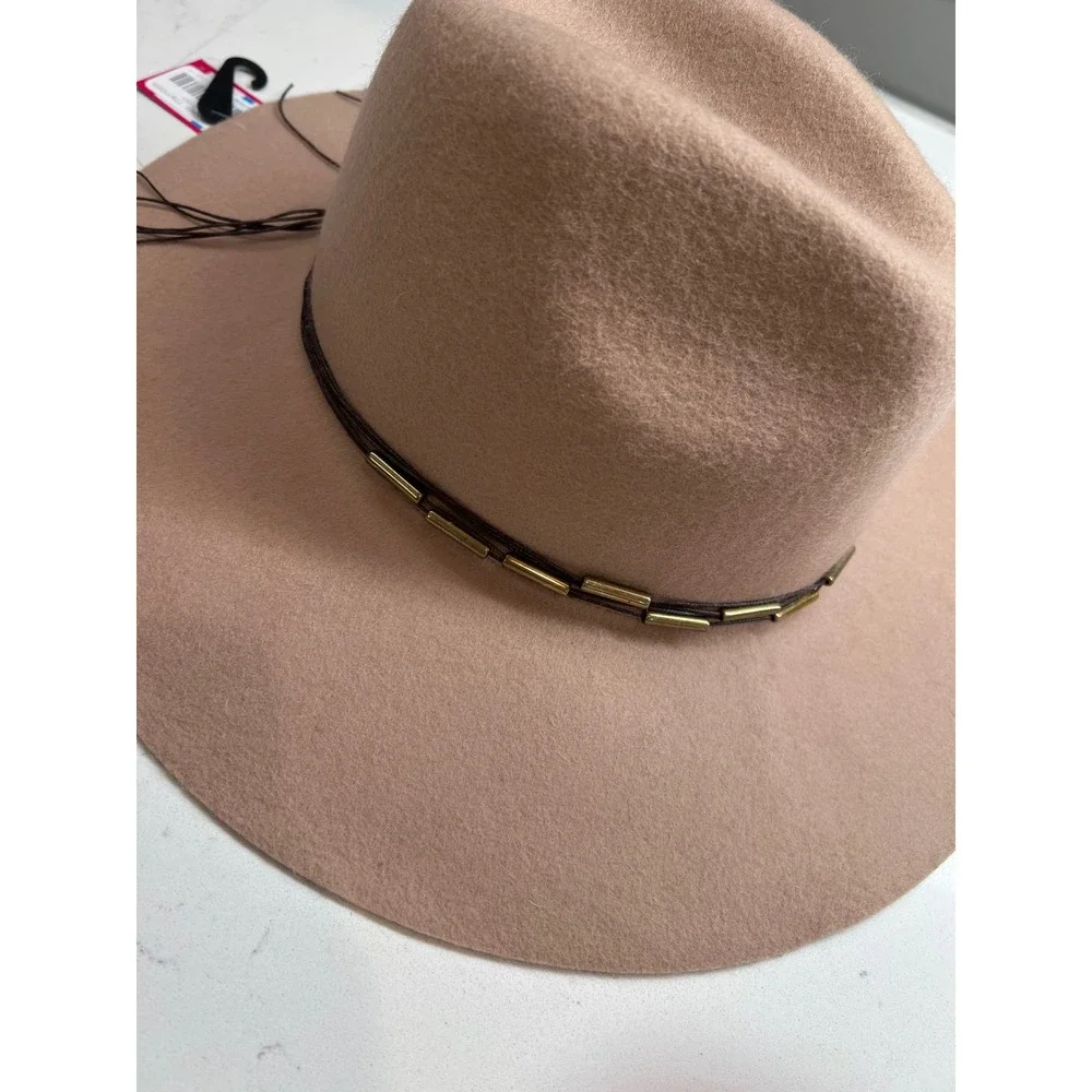 Women‎ Wide Brim Fedora Hat Pecan with Gold Beaded Band Accent Felt